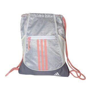 Adidas Alliance Gym Bag Gray Pink Stripes Drawstring Sling Embroidered Zip Pocke